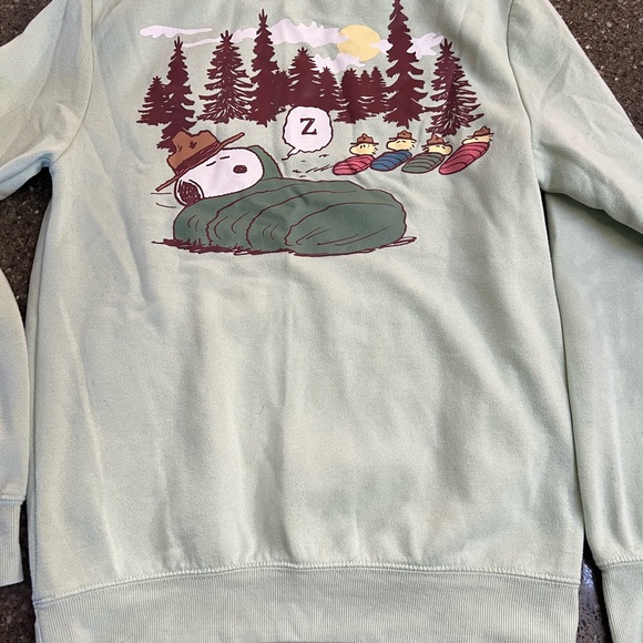 Peanuts Tops - Peanuts Mint Green Sweatshirt Camping Theme Size S Snoopy Forest Mountains